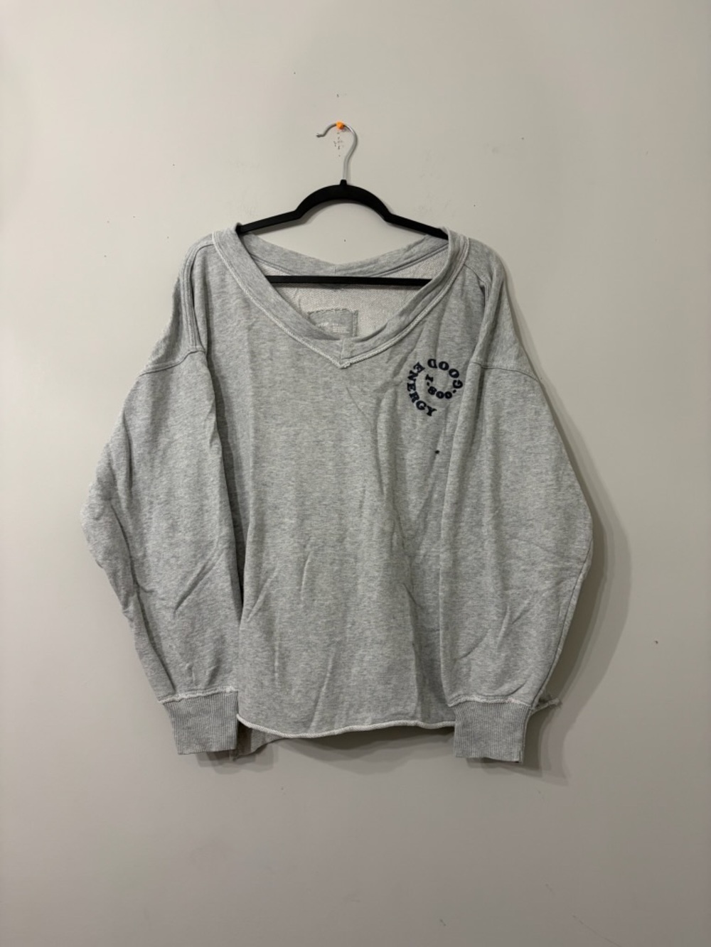 aerie 1800 Good Energy Light Gray Oversized  V-Neck Sweatshirt